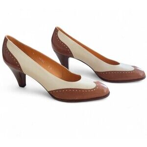 Ralph Lauren Spectator Pumps 9B Brown White Leather Made in Italy, Unworn